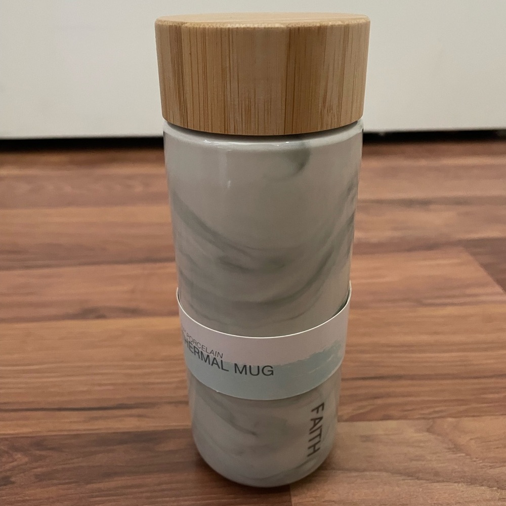 NEW Cantini “Faith” 10oz Porcelain Thermal Travel Tumbler w/ Bamboo Lid